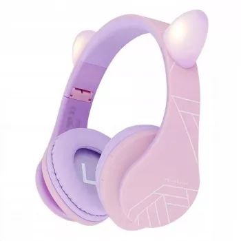 Auscultadores para criança PowerLocus P2 Kids roxo/rosa com orelhas, design on-ear, volume limitado