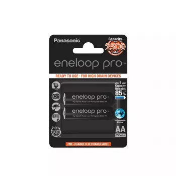 Pilha AA recarregável Panasonic BK-3HCDE/2BE 2500mAh 1,2V, 2 unidades