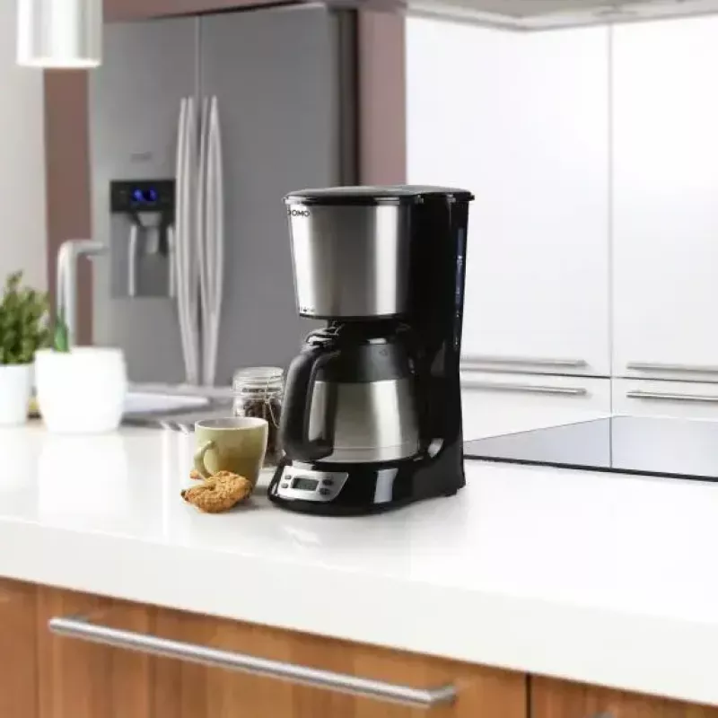 Máquina de café de filtro Domo DO709K — semiautomática, depósito de água de 1 L, jarra de 8 chávenas, LCD, aço inoxidável/preto