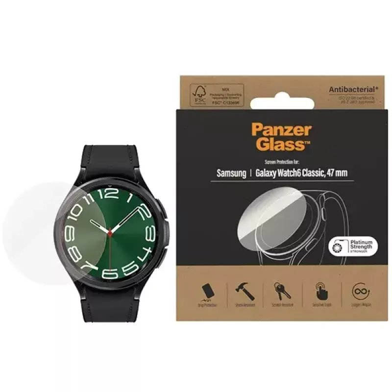 Proteção de ecrã PanzerGlass para Samsung Galaxy Watch6 Classic 47mm – película de vidro antibacteriana