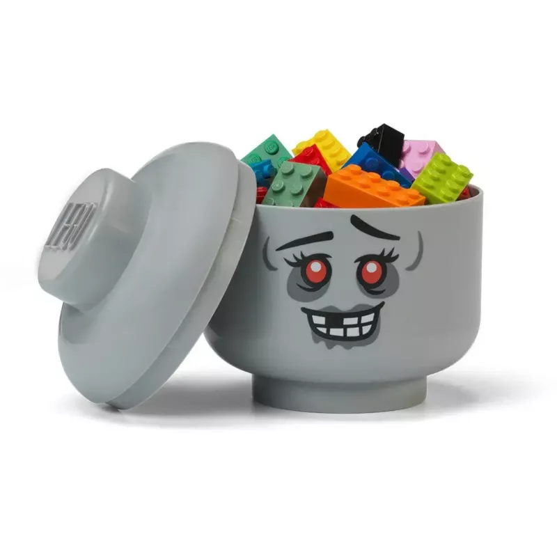 Cabeça de armazenamento mini 'Zombie' de room copenhagen – cabeça de armazenamento compatível com LEGO, cinzento