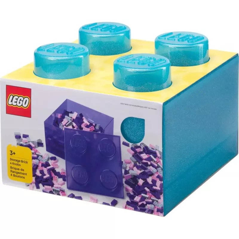Storage Brick 4 Top Lid Glitter by room copenhagen — caixa de armazenamento tipo LEGO azul-claro/transparente