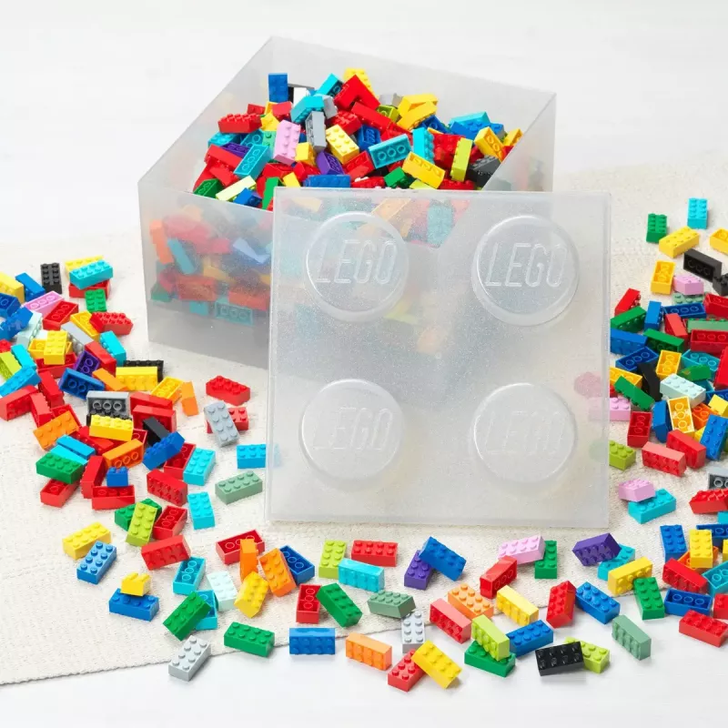 Storage Brick 4 Top Lid Glitter (transparente) de room copenhagen — caixa de armazenamento compatível com LEGO, 4 botões, transparente com brilho
