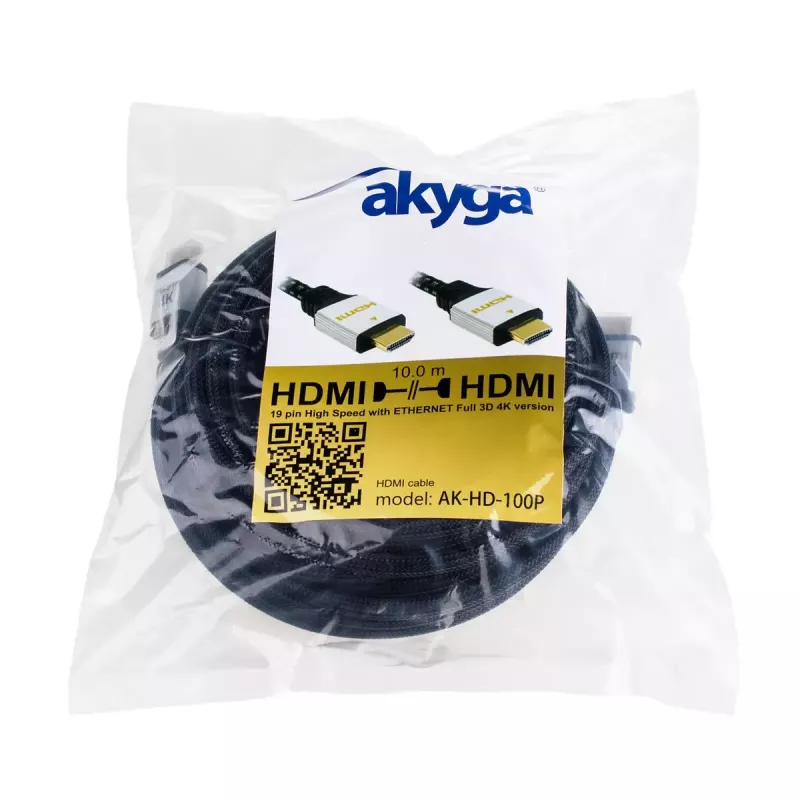 Cabo HDMI 2.0 Akyga AK-HD-100P, trançado, série PRO, 10 m, preto