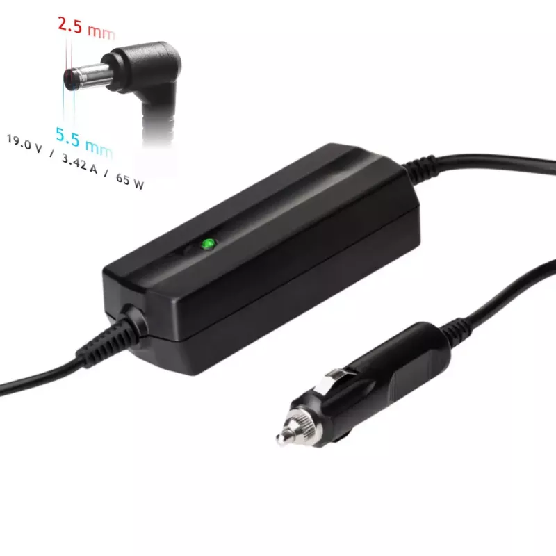 Fonte de alimentação para automóvel Akyga AK-ND-31 para portáteis Asus / Toshiba, 65 W, 19 V / 3,42 A, 5,5 x 2,5 mm, entrada 12 V