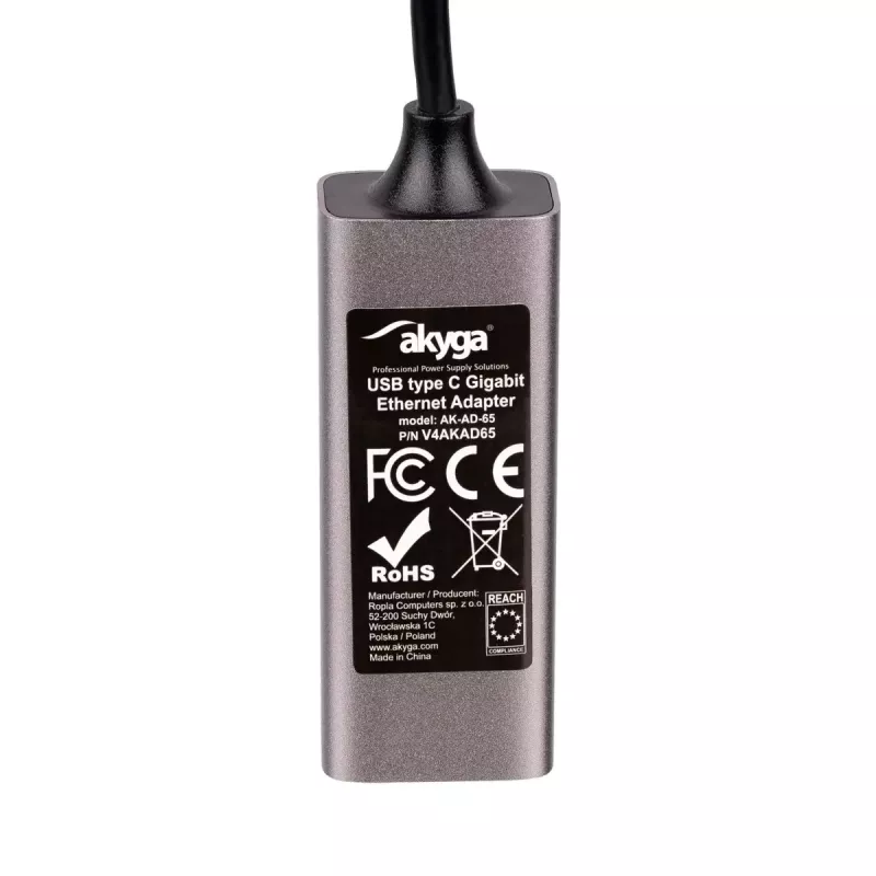 Adaptador USB-C para Gigabit Ethernet Akyga AK-AD-65, RJ45, 15 cm, prateado