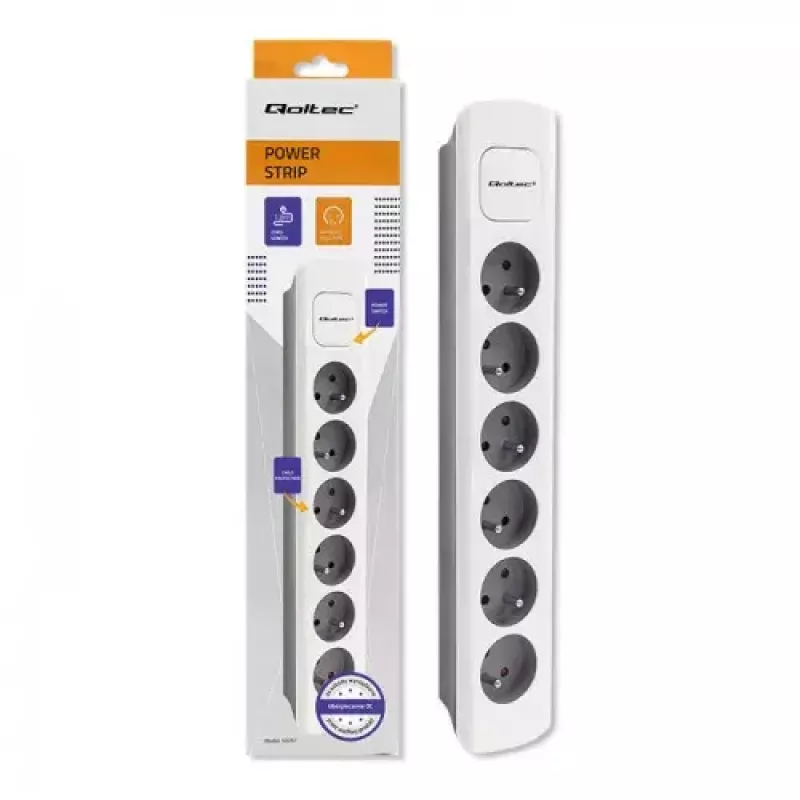 Extensão elétrica Qoltec 50297 1,8 m 6 tomadas AC para interior cinzento branco