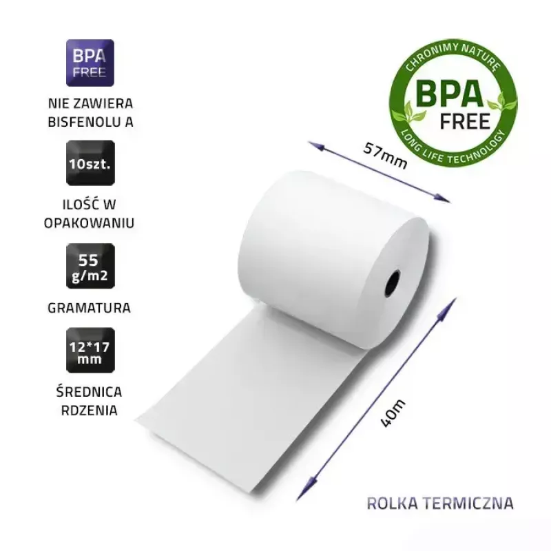 Rolo térmico QOLTEC 57 x 40 mm 55 g/m² sem BPA — QOLTEC 51897