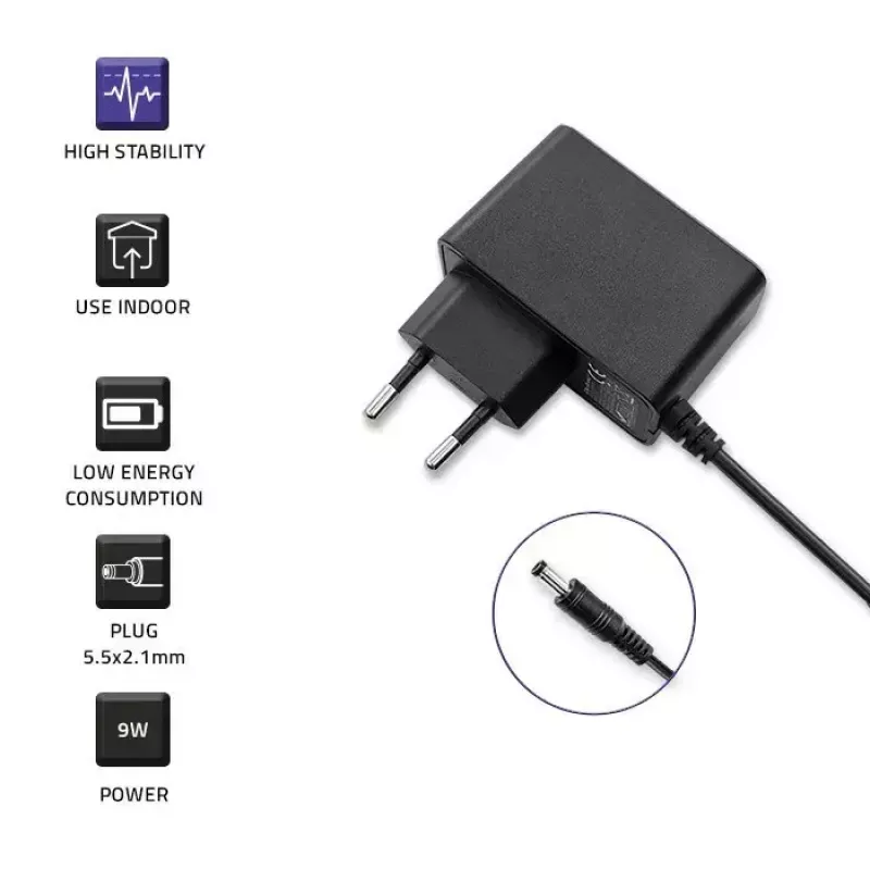Ficha de fonte de alimentação QOLTEC 52412 — 9W (9V 1A) fonte de alimentação externa para dispositivos portáteis