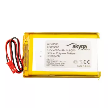 Bateria Li-Po Akyga AKY0580 LP805080 3,7 V 4000 mAh com PCM, JST 2,54 mm 2 pinos, cabo de 150 mm