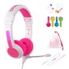 Auscultadores com fio BuddyPhones School+ com arco de cabeça para chamadas e música, 20–20000 Hz, cabo de 1,4 m, rosa/branco
