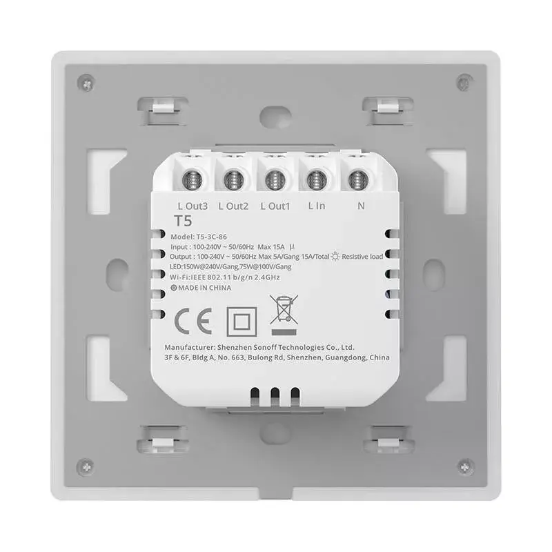 Interruptor de parede inteligente tátil Sonoff WiFi TX T5 2C, 2 canais, painéis táteis para dois circuitos