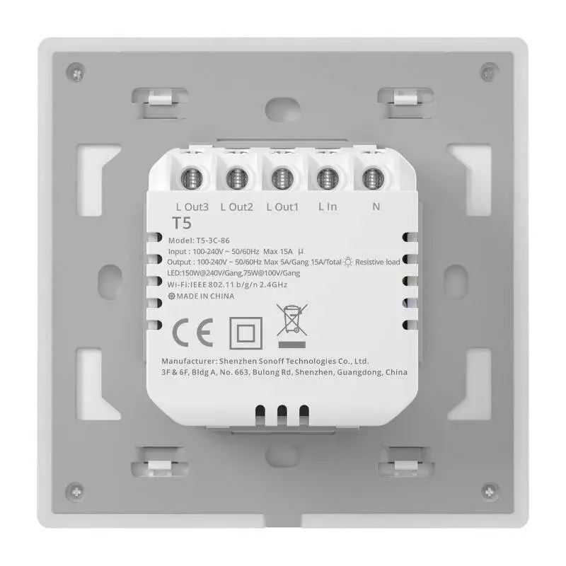 Interruptor de parede inteligente tátil Wi-Fi Sonoff T5 4C 4 canais (T5-4C-86)
