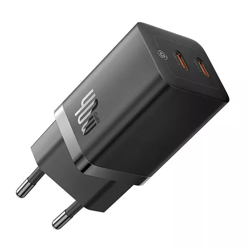 Carregador de parede Baseus GaN5 40 W, 2x USB-C (preto)