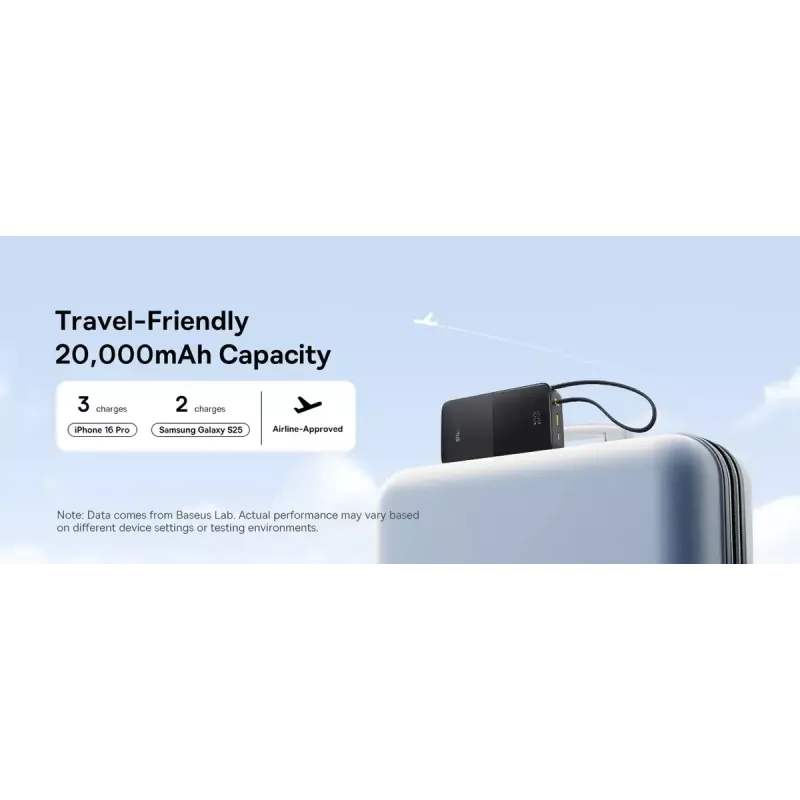 Powerbank Baseus EnerFill Bipow2 Pro – 20000 mAh, PD 3.0 & QC 3.0, 22,5 W, 1×USB-A + 1×USB-C, preto, até 3 dispositivos