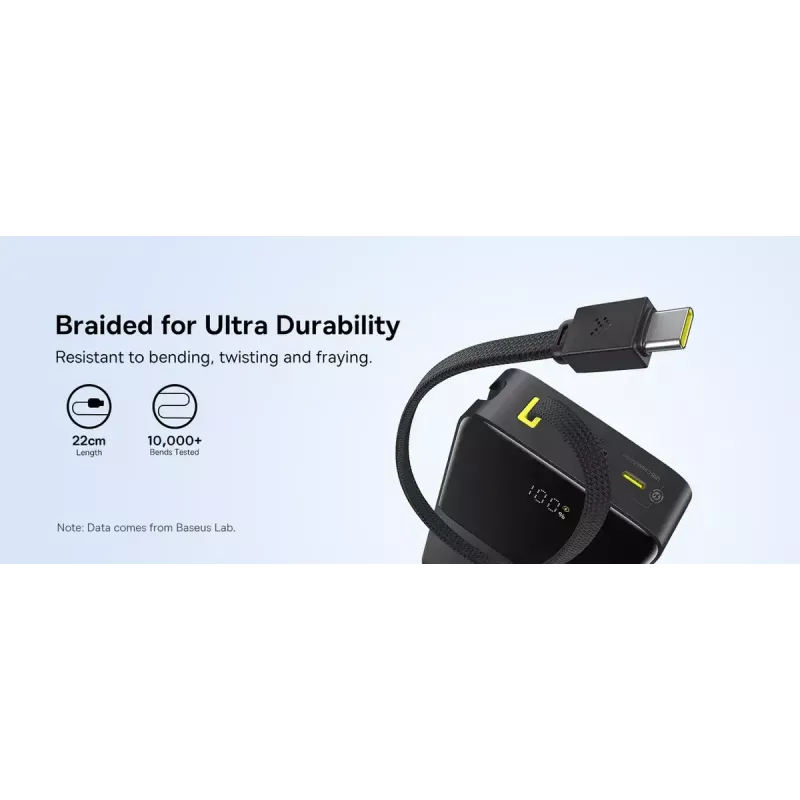Powerbank Baseus EnerFill Bipow2 Pro – 20000 mAh, PD 3.0 & QC 3.0, 22,5 W, 1×USB-A + 1×USB-C, preto, até 3 dispositivos