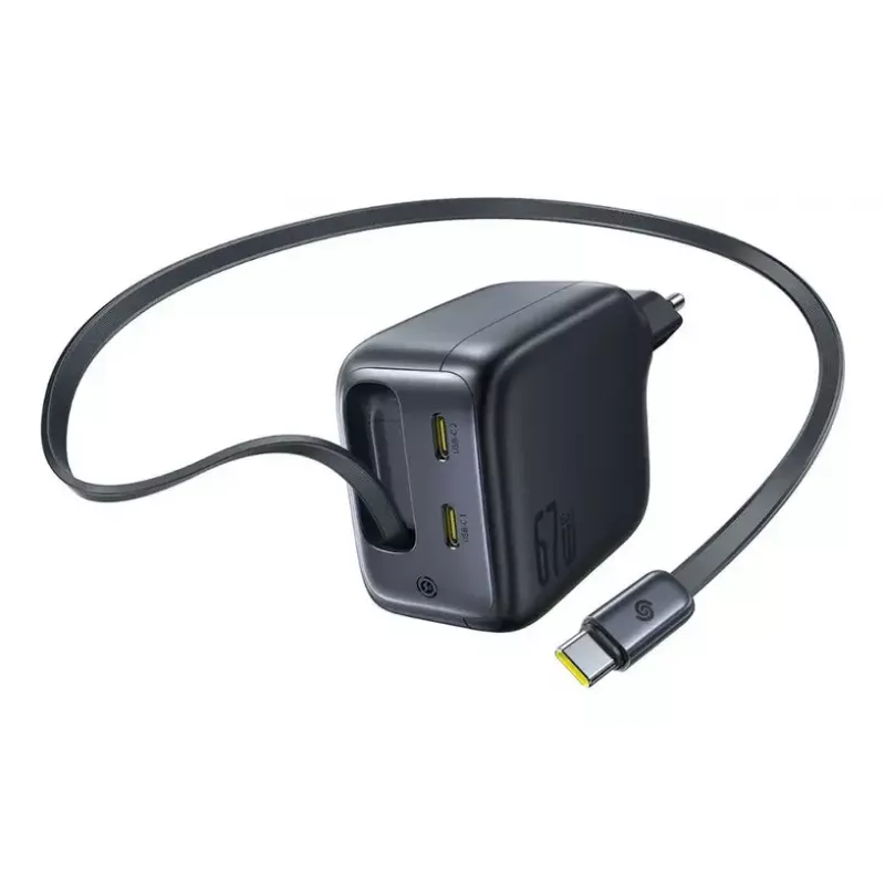 Carregador Baseus EnerCore CJ11 carregador rápido 3C 67W — 3× USB-C, entrada AC, preto