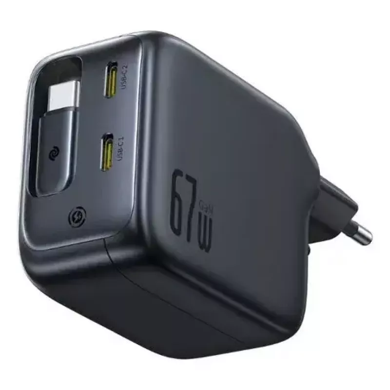 Carregador Baseus EnerCore CJ11 carregador rápido 3C 67W — 3× USB-C, entrada AC, preto