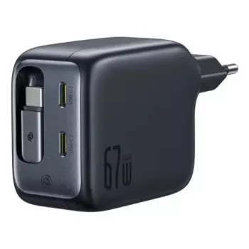 Carregador Baseus EnerCore CJ11 carregador rápido 3C 67W — 3× USB-C, entrada AC, preto