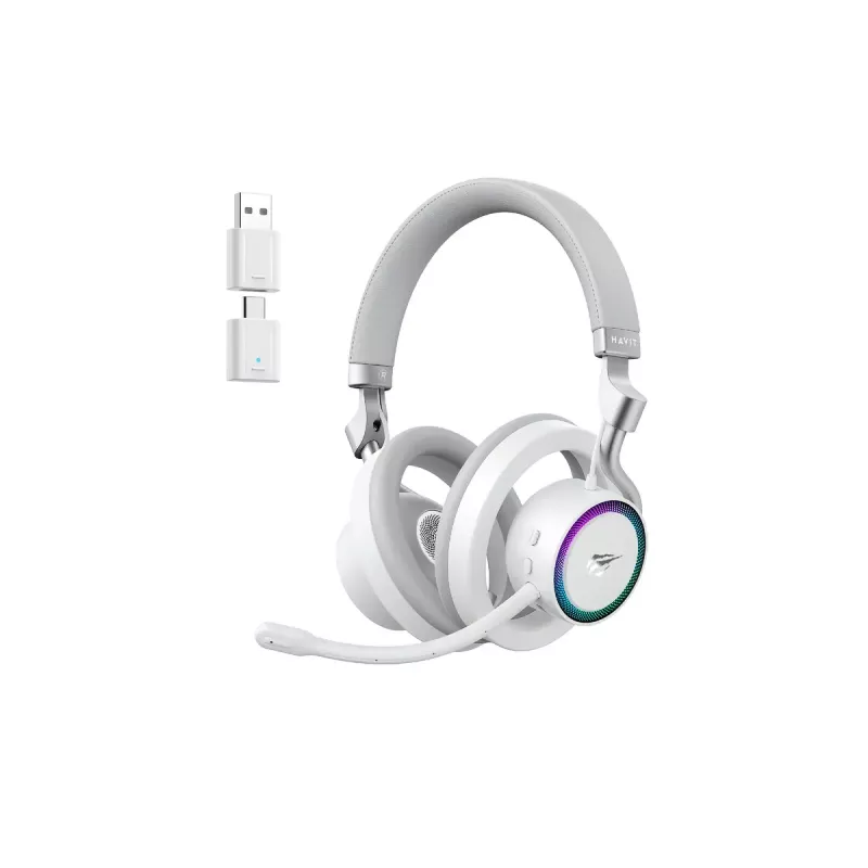 Auscultadores HAVIT Fuxi-H8 — sem fios e com fios, Bluetooth, 20–20000 Hz, alcance 10 m, 300 g, branco