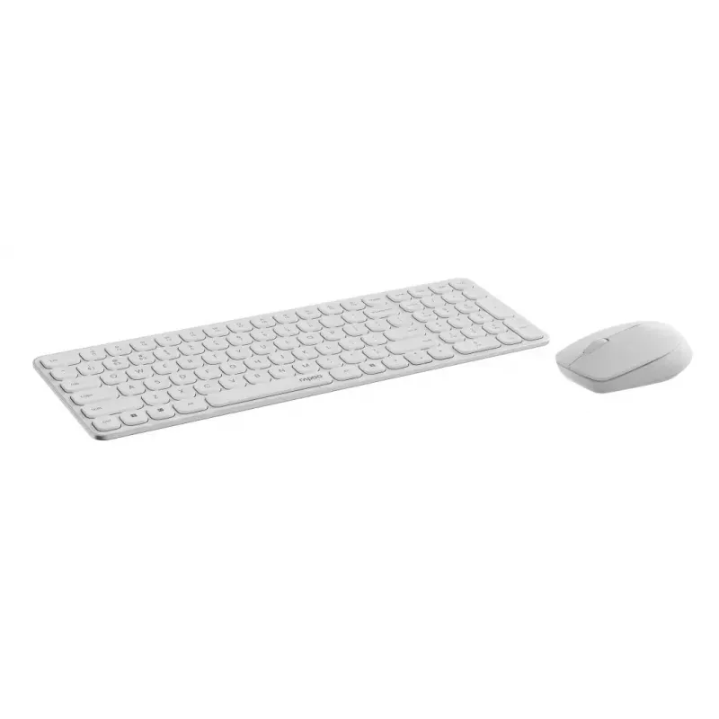 Conjunto teclado e rato RAPOO 9310M — teclado sem fios tamanho completo (RF + Bluetooth), branco, com rato incluído