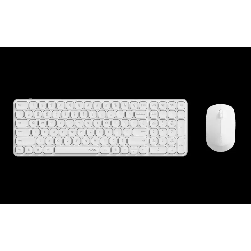 Conjunto teclado e rato RAPOO 9310M — teclado sem fios tamanho completo (RF + Bluetooth), branco, com rato incluído
