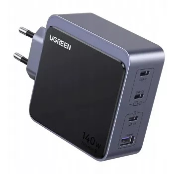 Carregador de parede UGREEN X570 140W 4 portas GaN carregamento rápido EU – 4 ligações USB-C/USB-A, tecnologia GaN, 140W Máx