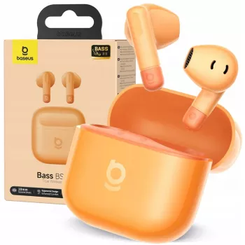 Auscultadores in-ear True Wireless Baseus Bass BS2 Lite TWS – laranja, áudio estéreo, estojo de carregamento compacto