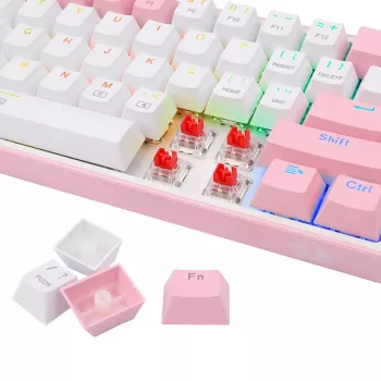 Teclado mecânico REDRAGON K617-Fizz RGB – USB com fio, rosa/branco, cabo de 1,5 m