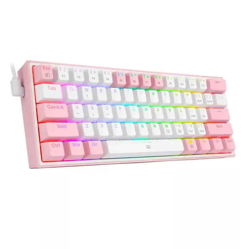 Teclado mecânico REDRAGON K617-Fizz RGB – USB com fio, rosa/branco, cabo de 1,5 m