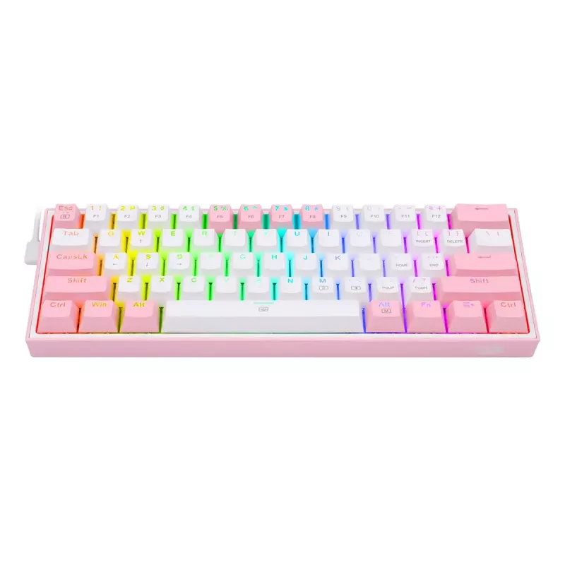 Teclado mecânico REDRAGON K617-Fizz RGB – USB com fio, rosa/branco, cabo de 1,5 m
