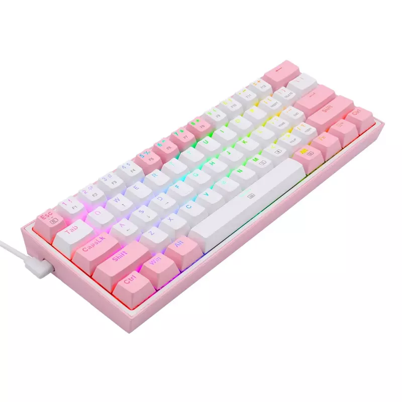 Teclado mecânico REDRAGON K617-Fizz RGB – USB com fio, rosa/branco, cabo de 1,5 m