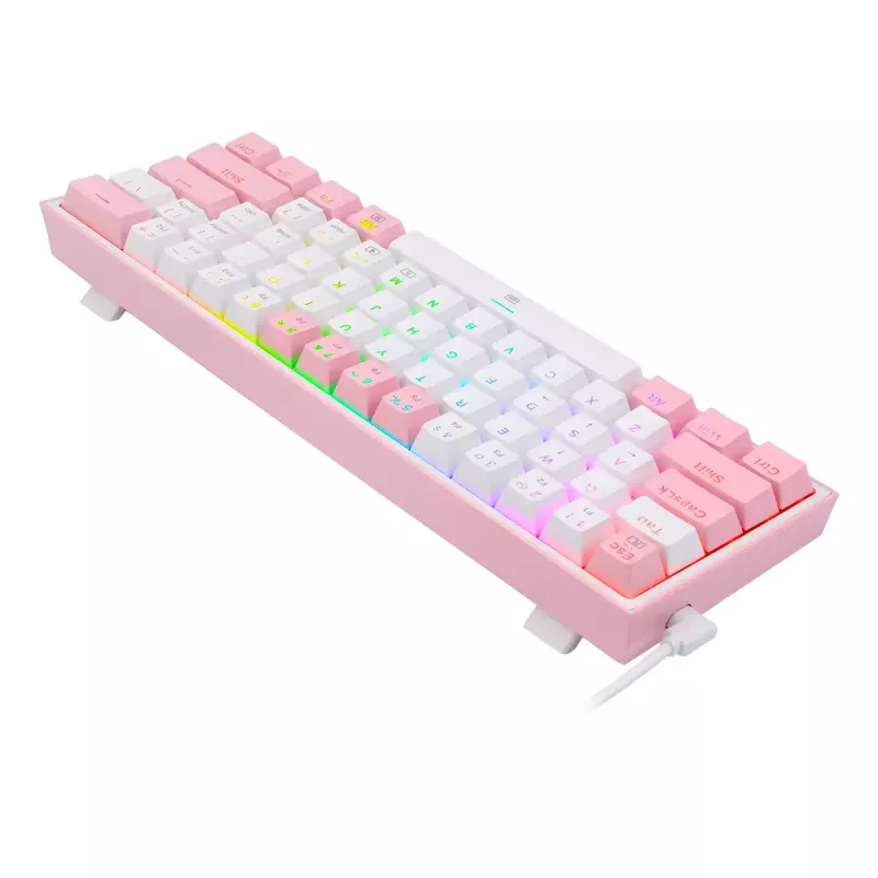 Teclado mecânico REDRAGON K617-Fizz RGB – USB com fio, rosa/branco, cabo de 1,5 m