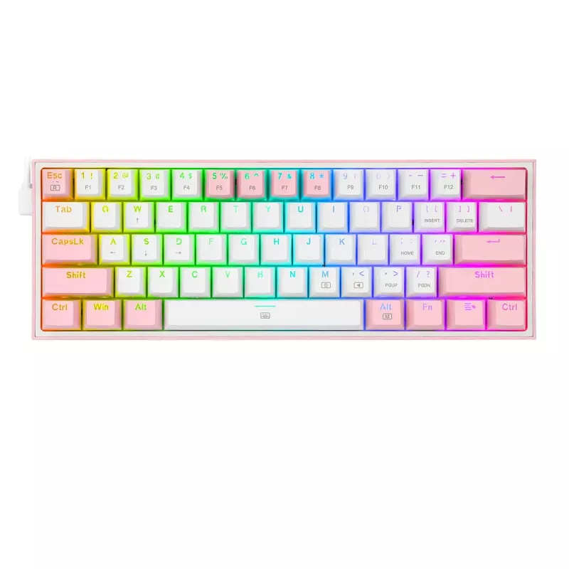 Teclado mecânico REDRAGON K617-Fizz RGB – USB com fio, rosa/branco, cabo de 1,5 m