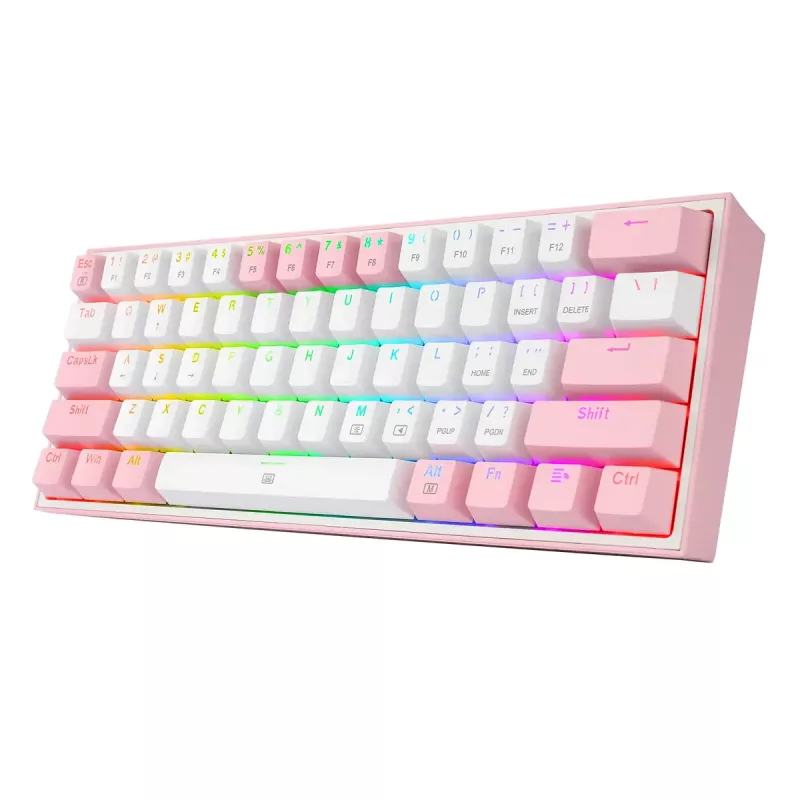 Teclado mecânico REDRAGON K617-Fizz RGB – USB com fio, rosa/branco, cabo de 1,5 m
