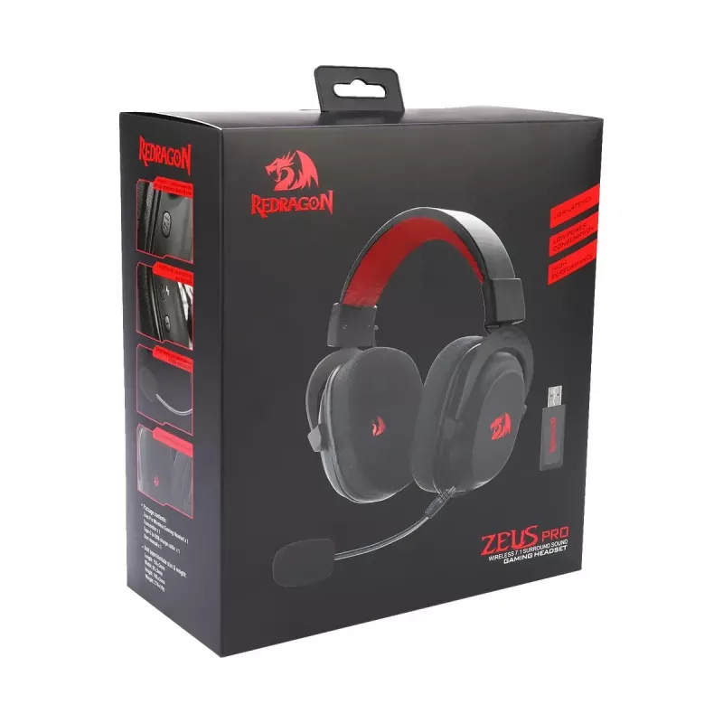 Auscultadores de cabeça com fio e Bluetooth REDRAGON H510 Zeus Pro RGB – 20–20000 Hz, cabo de 1,8 m, preto