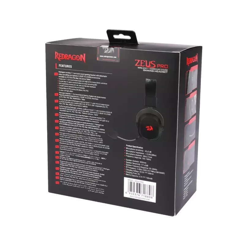 Auscultadores de cabeça com fio e Bluetooth REDRAGON H510 Zeus Pro RGB – 20–20000 Hz, cabo de 1,8 m, preto