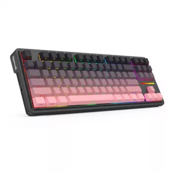 Teclado mecânico REDRAGON Antonium Pro K728SP-RGB-PRO — USB, RF Wireless, Bluetooth, preto/rosa