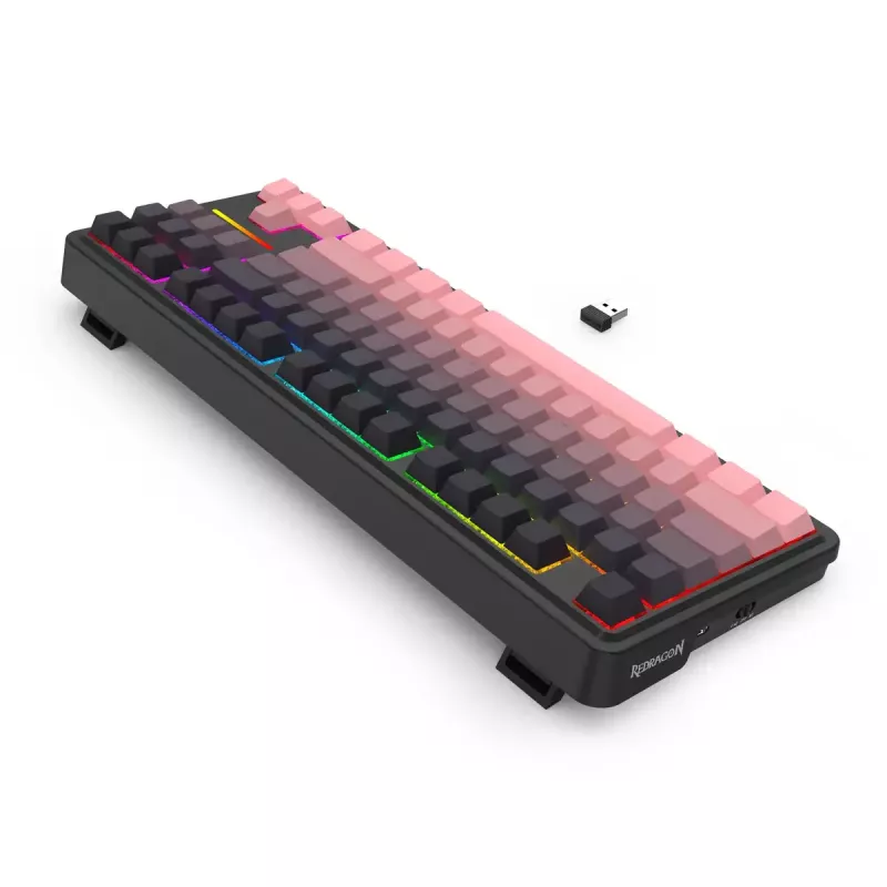 Teclado mecânico REDRAGON Antonium Pro K728SP-RGB-PRO — USB, RF Wireless, Bluetooth, preto/rosa