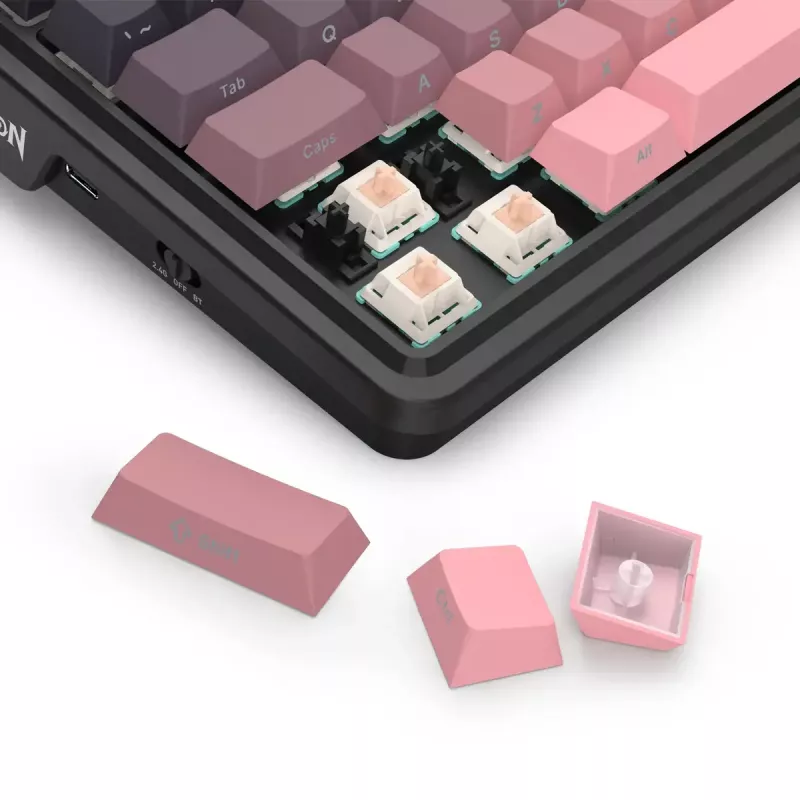 Teclado mecânico REDRAGON Antonium Pro K728SP-RGB-PRO — USB, RF Wireless, Bluetooth, preto/rosa