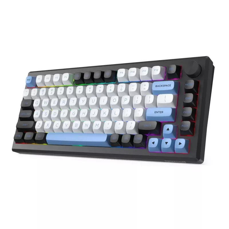 Teclado REDRAGON K732WLB-RGB-PRO URANUS PRO — 65 % mecânico, USB + RF Wireless + Bluetooth, QWERTY, layouts em inglês, cabo de 1,5 m, preto/branco
