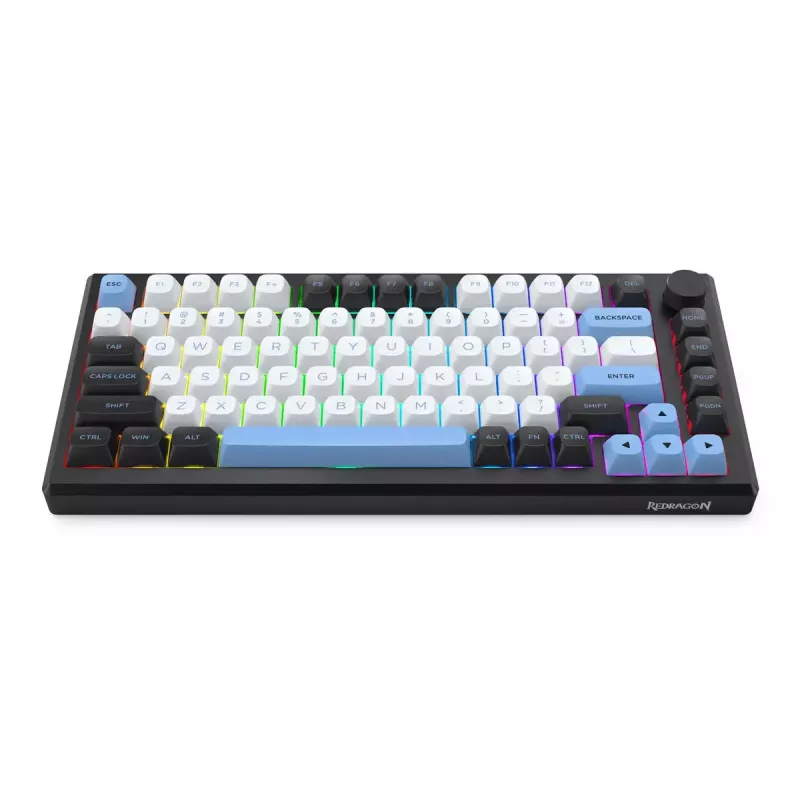 Teclado REDRAGON K732WLB-RGB-PRO URANUS PRO — 65 % mecânico, USB + RF Wireless + Bluetooth, QWERTY, layouts em inglês, cabo de 1,5 m, preto/branco