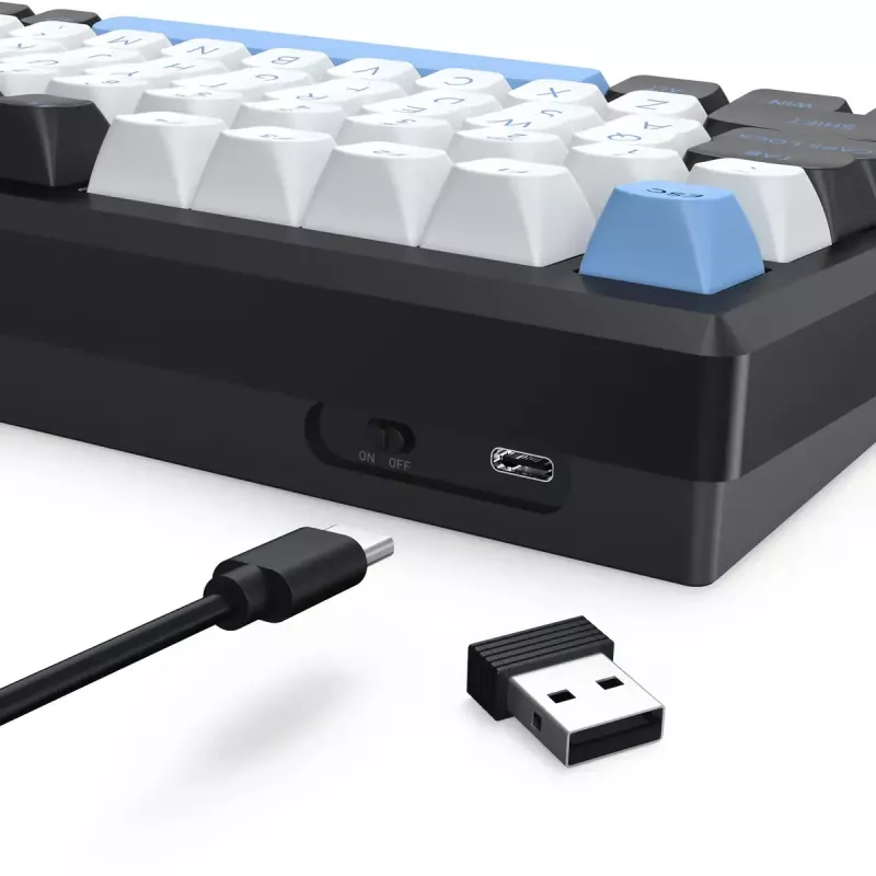 Teclado REDRAGON K732WLB-RGB-PRO URANUS PRO — 65 % mecânico, USB + RF Wireless + Bluetooth, QWERTY, layouts em inglês, cabo de 1,5 m, preto/branco