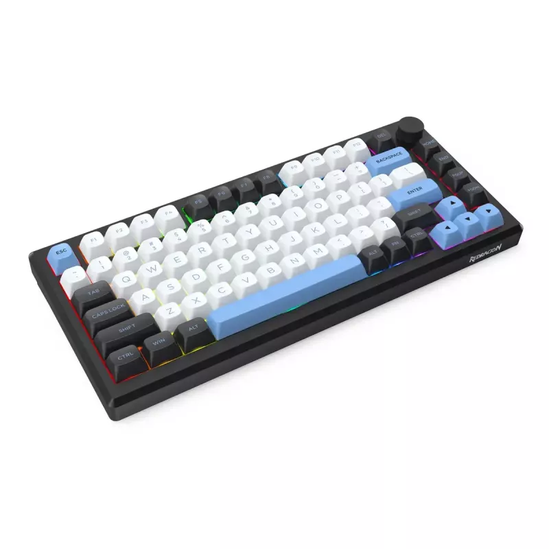 Teclado REDRAGON K732WLB-RGB-PRO URANUS PRO — 65 % mecânico, USB + RF Wireless + Bluetooth, QWERTY, layouts em inglês, cabo de 1,5 m, preto/branco