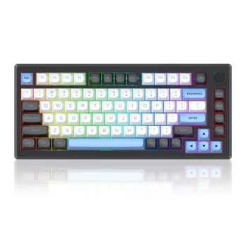 Teclado REDRAGON K732WLB-RGB-PRO URANUS PRO — 65 % mecânico, USB + RF Wireless + Bluetooth, QWERTY, layouts em inglês, cabo de 1,5 m, preto/branco