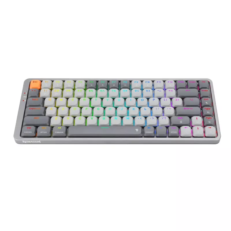 Teclado mecânico REDRAGON K652GG-RGB-PRO com fios sem fios Bluetooth cinzento