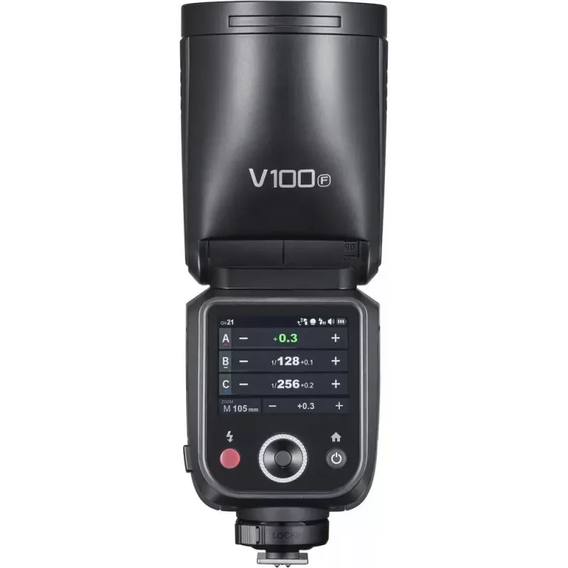 Flash Godox V100-F para Fujifilm — flash de encaixe portátil de iões de lítio