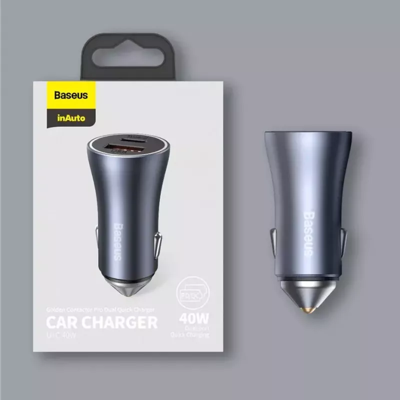 Carregador de automóvel Baseus TZCCJD-0G 40W cinzento-escuro — carregador USB para automóvel, saída de 40W