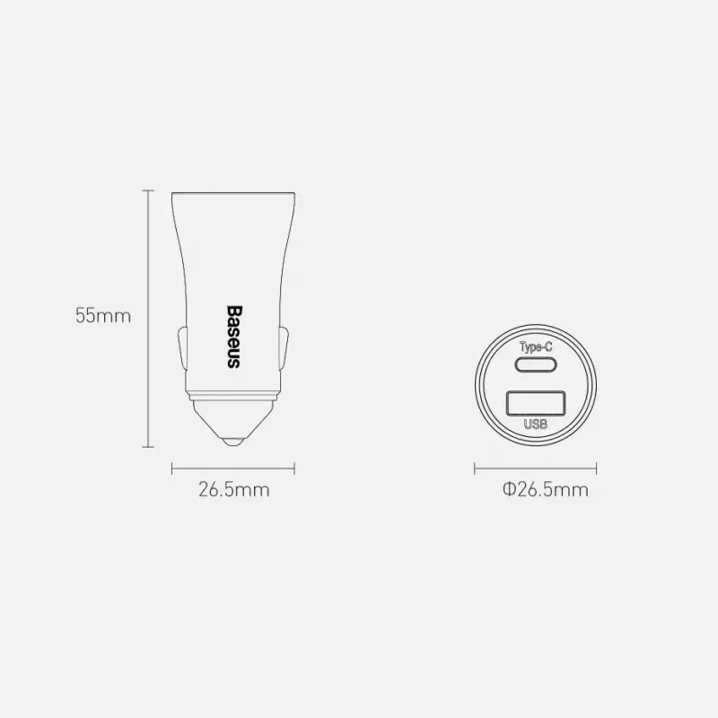 Carregador de automóvel Baseus TZCCJD-0G 40W cinzento-escuro — carregador USB para automóvel, saída de 40W