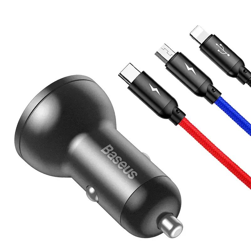 Carregador USB para automóvel Baseus AB2XUSBAKBK — 2× USB 2.0, 4,8 A, alimentação por isqueiro, preto/cinzento